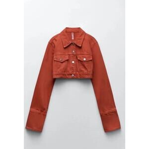 Zara Vibrant Orange Cropped Denim Jacket - Festival Ready - Y2K Streetwear